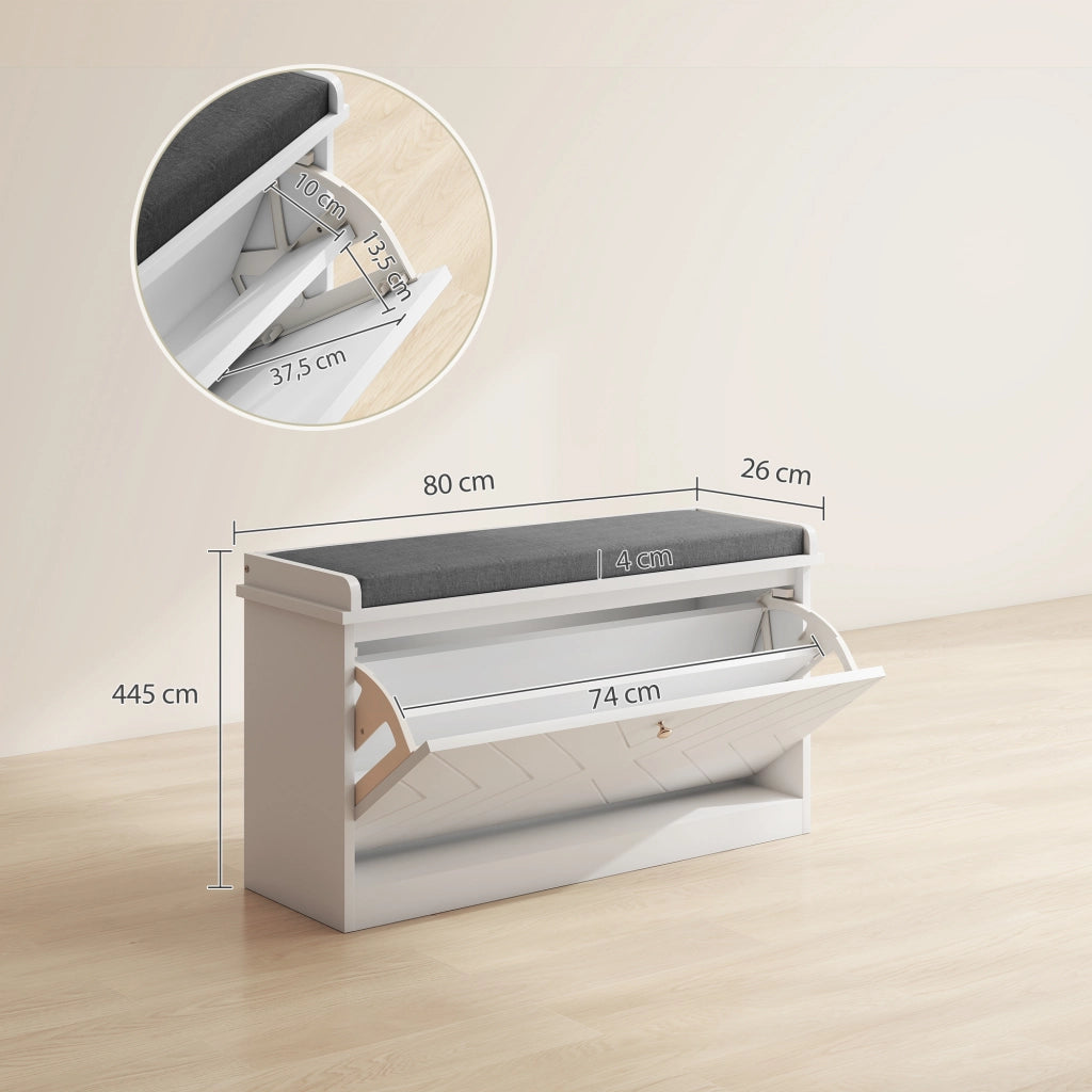 Cassettiera Scarpiera con Panca e Cuscino ¨C zephmum ¨C Bianco 80x26x48 cm