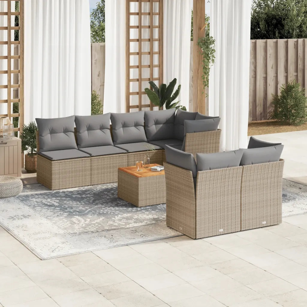 Set Divano da Giardino 8 pz con Cuscini Beige Misto Polyrattan