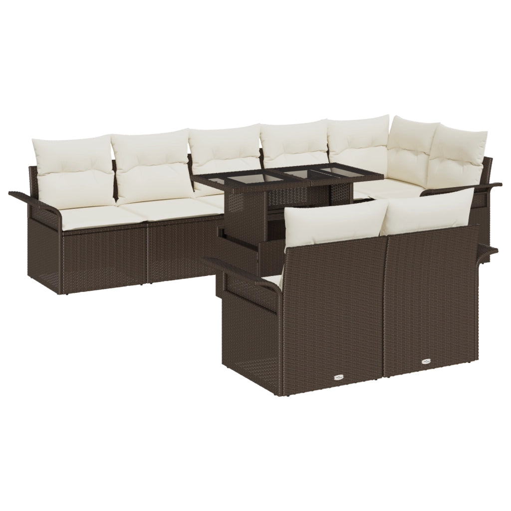 Set Divano da Giardino 9 Pezzi con Cuscini Marrone Polirattan