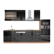 Vicco Cucina componibile Antracite lucido/oro power oak 300 cm con armadio alto, PL Rovere