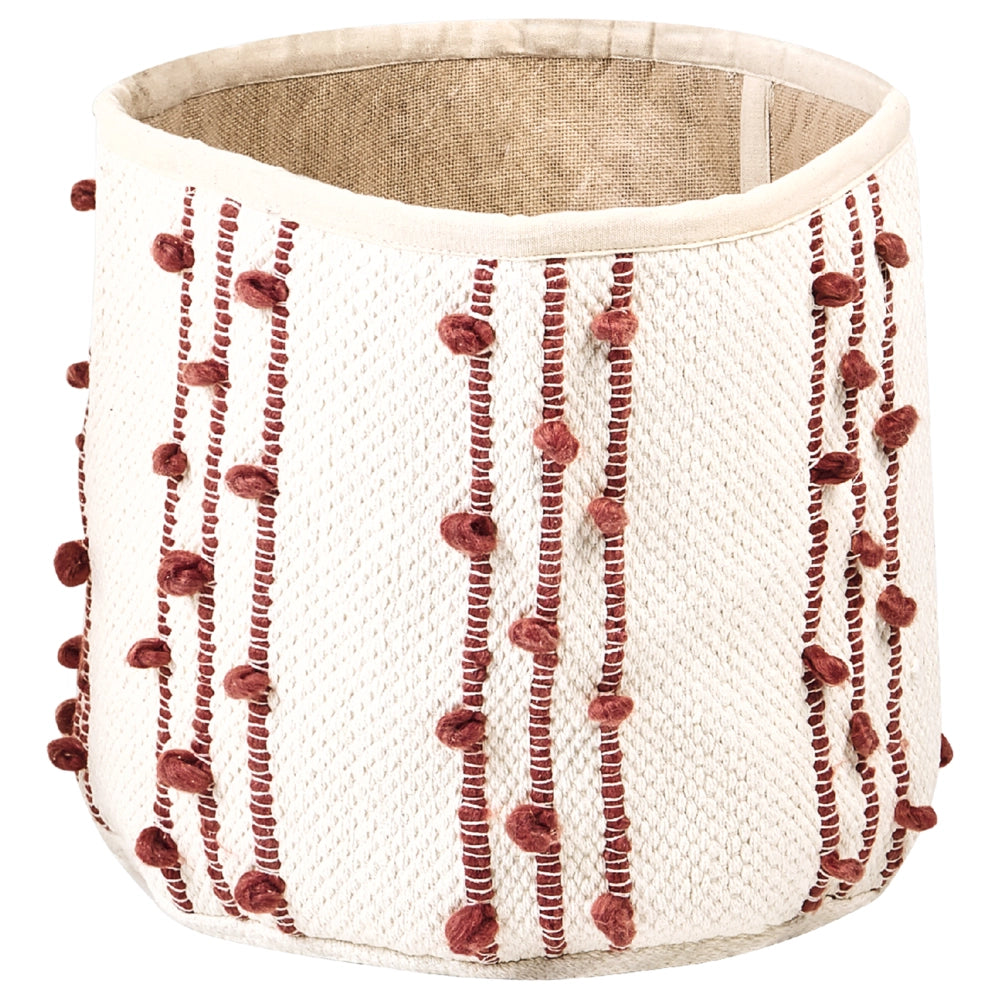 Set di 2 cestini in cotone beige con rosso alti 40/45 cm per riporre oggetti in stile rustico boho