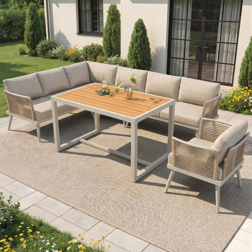 Salotto da Giardino con 4 Divani; Tavolino e Cuscini per 7 Persone; Ferro; Beige