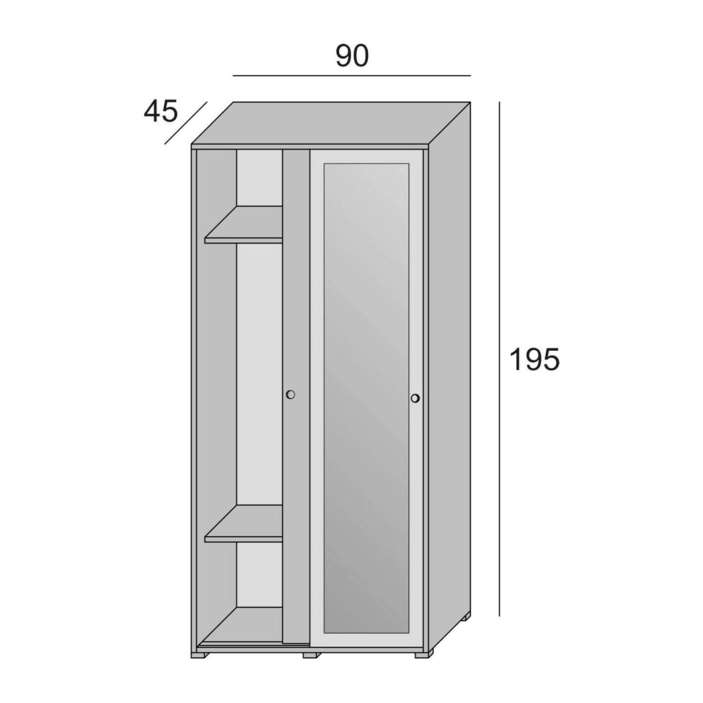 Armadio Camera da Letto Abduhl, Guardaroba 2 Ante Appendiabiti Made in Italy, 90x195h cm Marrone Rovere