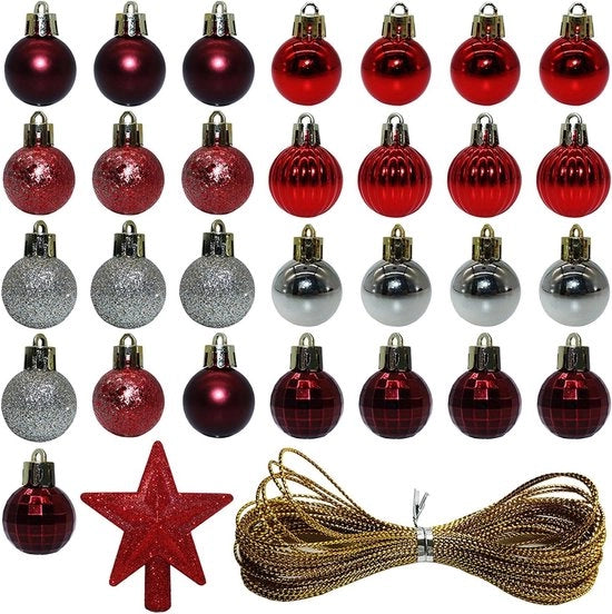 Decorazioni per albero di Natale - 30 pezzi di palline natalizie 3 cm rosso argento hanger decorativo plastico decorazioni per albero di Natale mini.