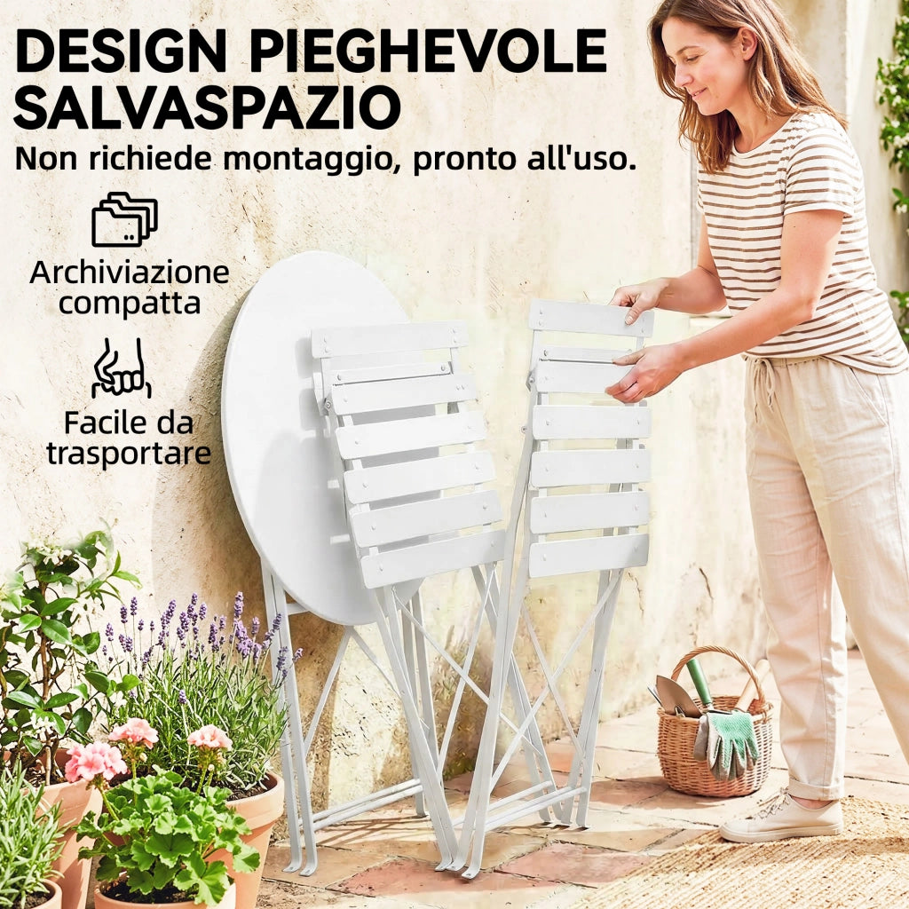 Set Sedie e Tavolo da Giardino Pieghevole ¨C zephmum ¨C 2 Pezzi, Bianco