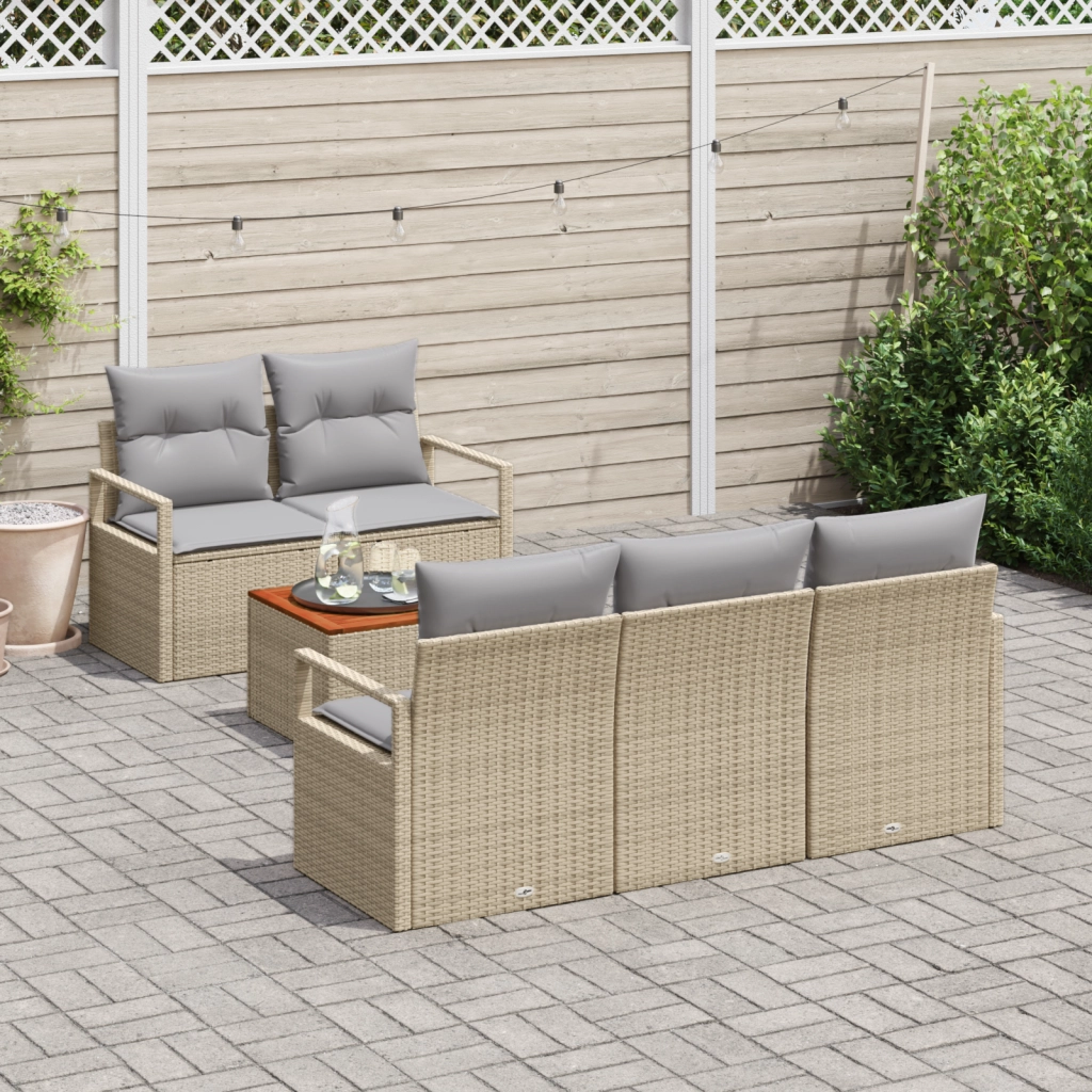 Set divano da giardino 6 pezzi con cuscini beige polyrattan acacia
