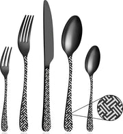 Set di finitura in seta nera lucida per 30 pezzi, set di posateria con coltello, forchetta, cucchiaio, servizio per 6 persone, resistente al lavastoviglie, facile da pulire