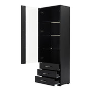 Vetrina con 1 anta e 3 cassetti; illuminazione LED - in MDF - 60 x 35 x 180 cm - nero
