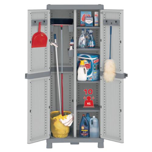 Armadio in Resina Antiurto Terry Wave 2A 70X44X181Cm 2 Ante 5 Ripiani con Portascope da Esterno