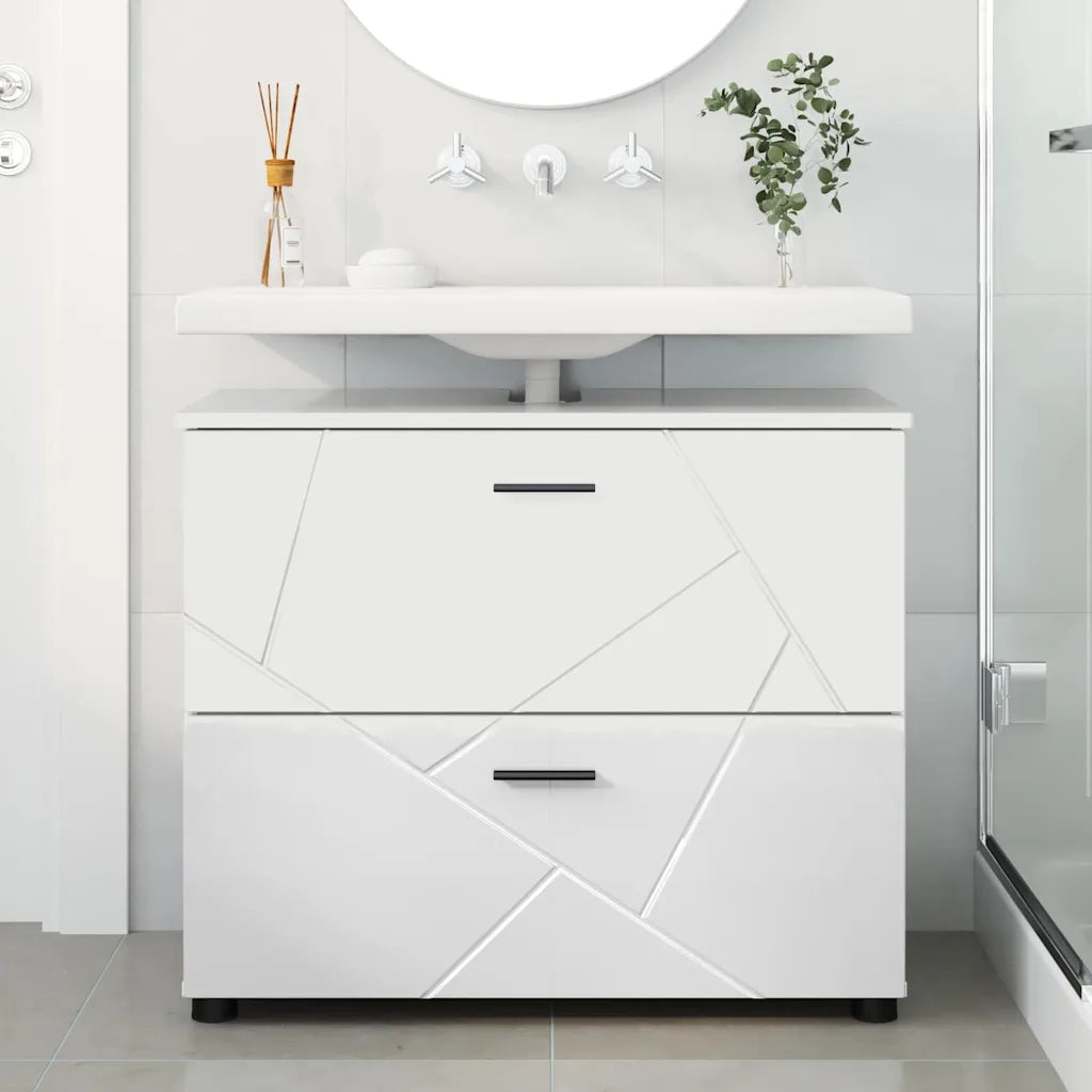 Mobile da Bagno con cassetto Bianco Lucido 76,5 x 35 x 64 cm 883298