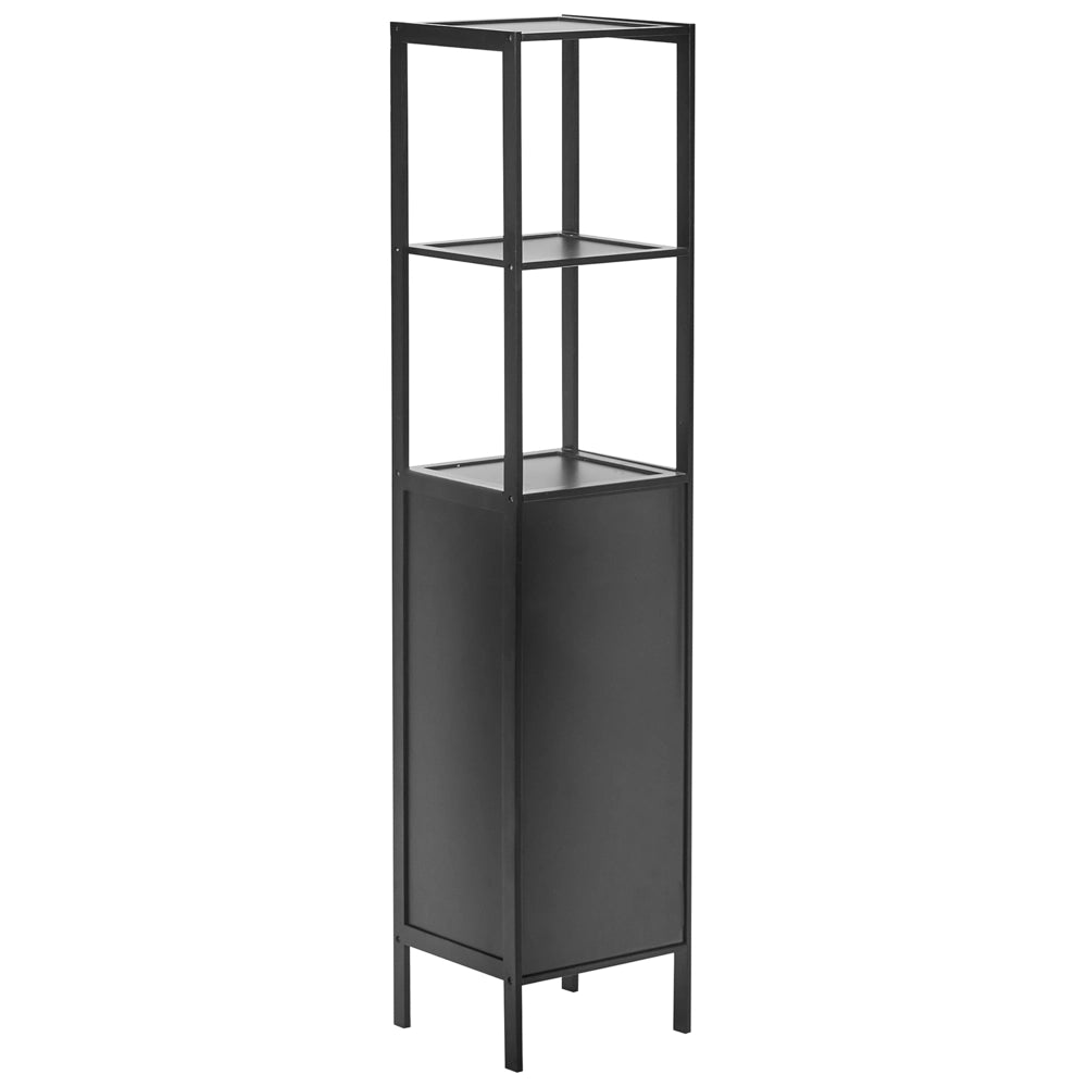 Armadietto da bagno minimalista in bambù con ripiani e porta nero stile Minimalista