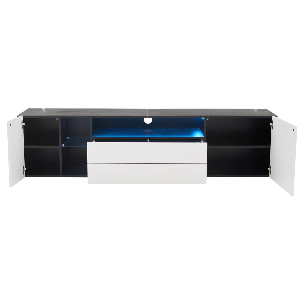 Mobile porta tv 180 cm per 75 pollici con 2 cassetti e 2 ante; bianco e nero