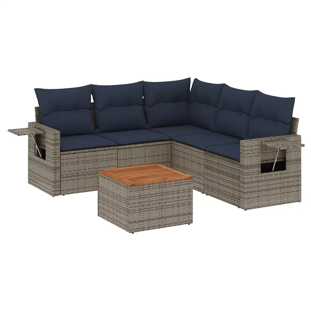 Set Divani da Giardino 6 pz con Cuscini Grigio in Polyrattan 3224563