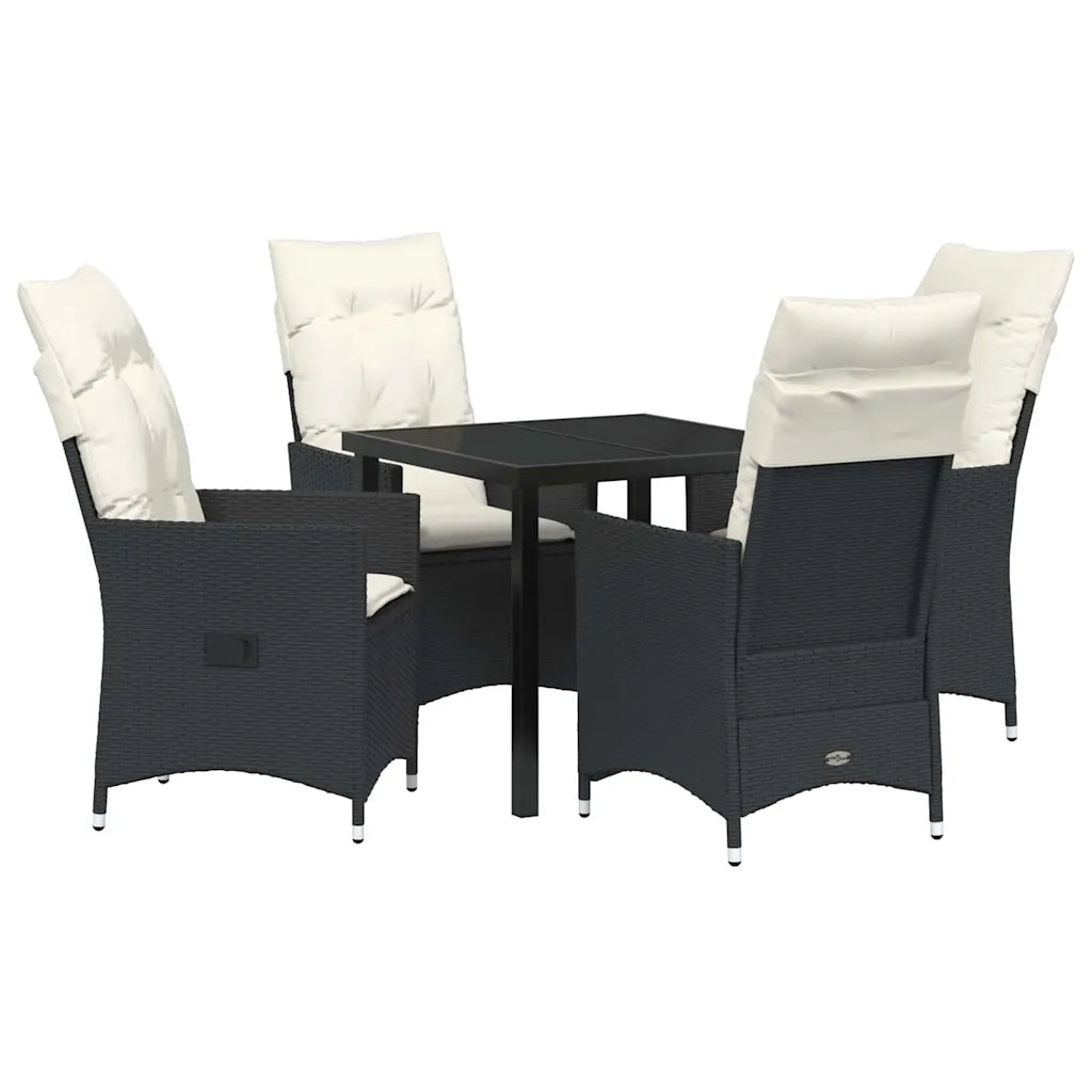 Set da Pranzo per Giardino con cuscino 5 pcs Nero polyrattan