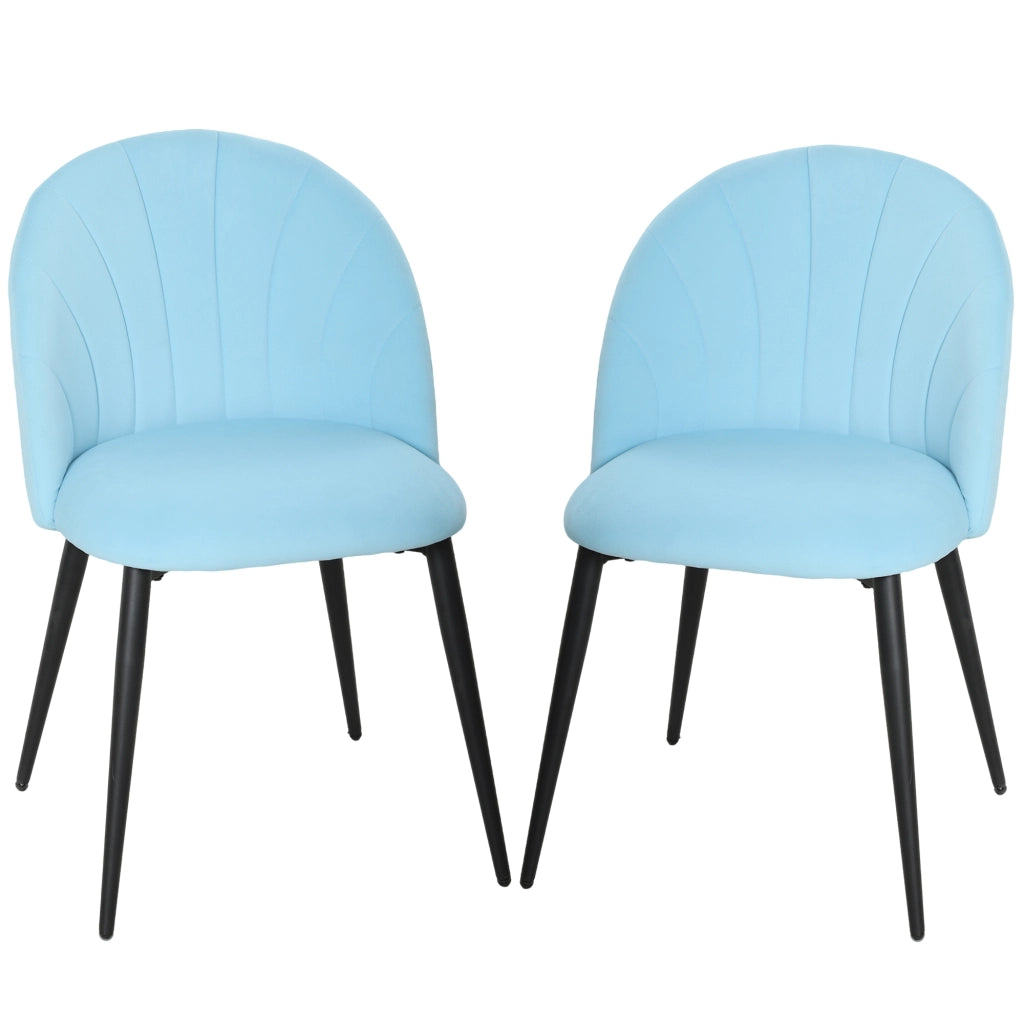 Set 2 Sedie da Pranzo Imbottite con Schienale a Conchiglia in Velluto, 52x55x79 cm, Azzurro