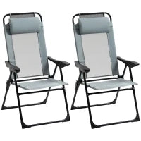 Set di 2 Sedie da Giardino Pieghevoli, Sedie da Campeggio con Braccioli e Schienale Regolabile in 5 Posizioni, Grigio