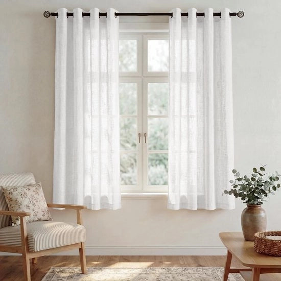 Vetrata Semi-Transparente 140x145cm - 2 Pezzi - Con Occhielli - Materiale Respiro - Vetrata