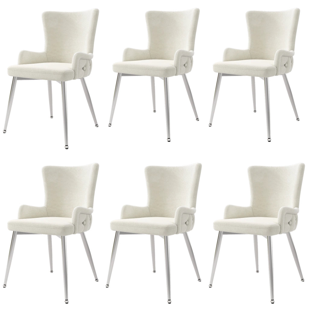 Set di 6 sedie da pranzo in velluto beige con gambe in metallo, design moderno per sala da pranzo e soggiorno