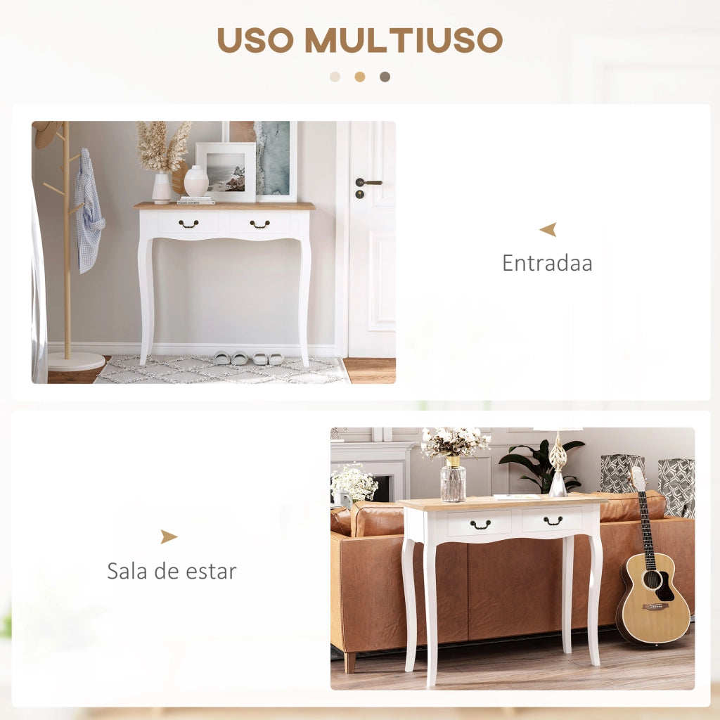 Tavolino con 2 cassetti design retr¨° ¨C zephmum ¨C bianco 87x34x78,5 cm