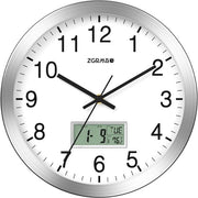 Orologio radiocomandato per parete (grande orologio radiocomandato con indicazione analogica dell'ora, orologio per parete alimentato da batterie con calendario digitale e indicazione della temperatura), argento, 30 x 30 cm