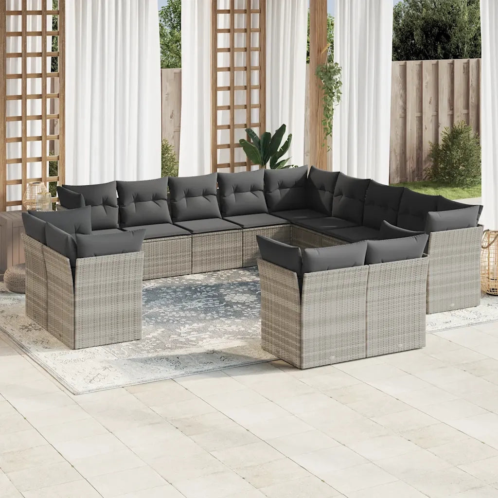 Set Divani Giardino 13 pz con Cuscini Grigio Chiaro Polyrattan