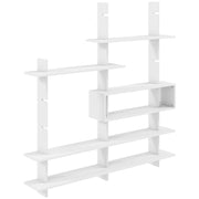 Libreria da Parete Geometrica con 4 Ripiani e Cella Centrale 136x20x140 cm Bianca