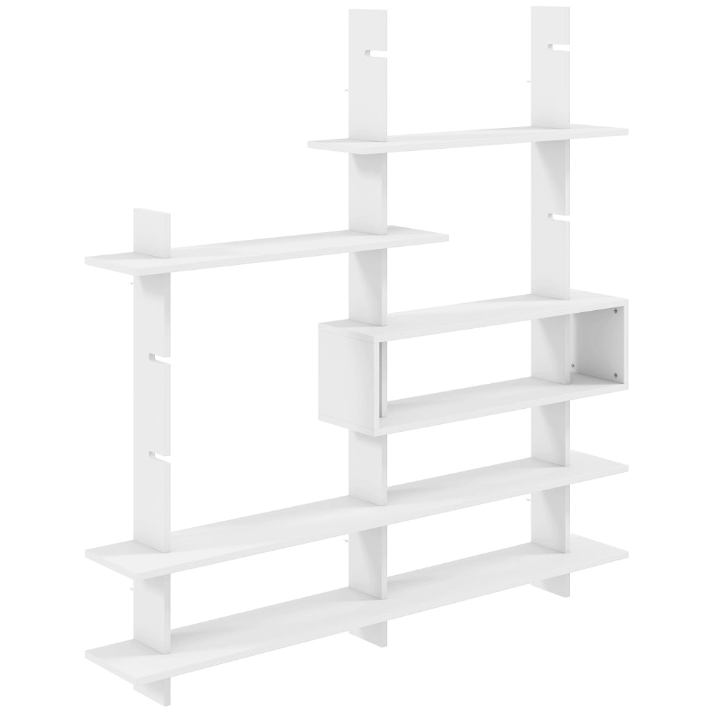 Libreria da Parete Geometrica con 4 Ripiani e Cella Centrale 136x20x140 cm Bianca