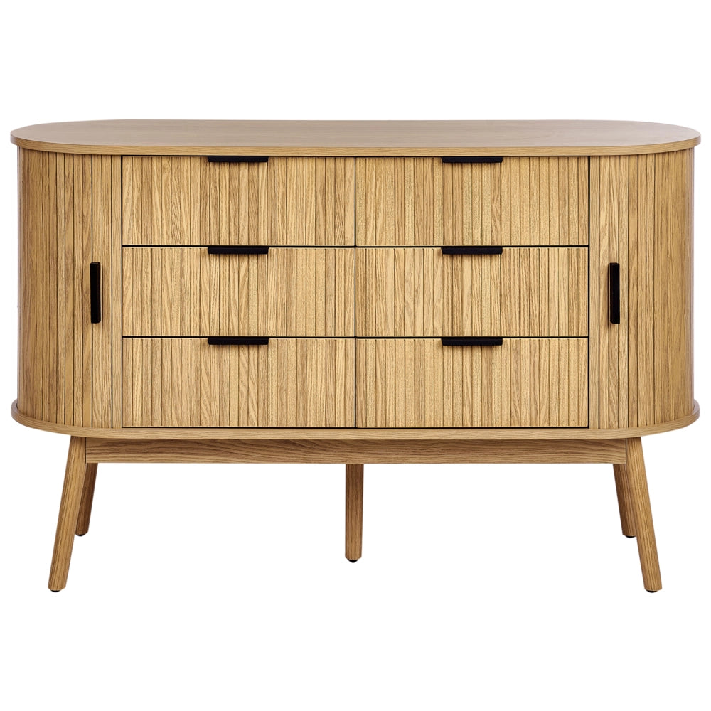Cassettiera a 6 cassetti in legno chiaro Gambe in legno massiccio MDF 2 ante scorrevoli Mobile Soggiorno