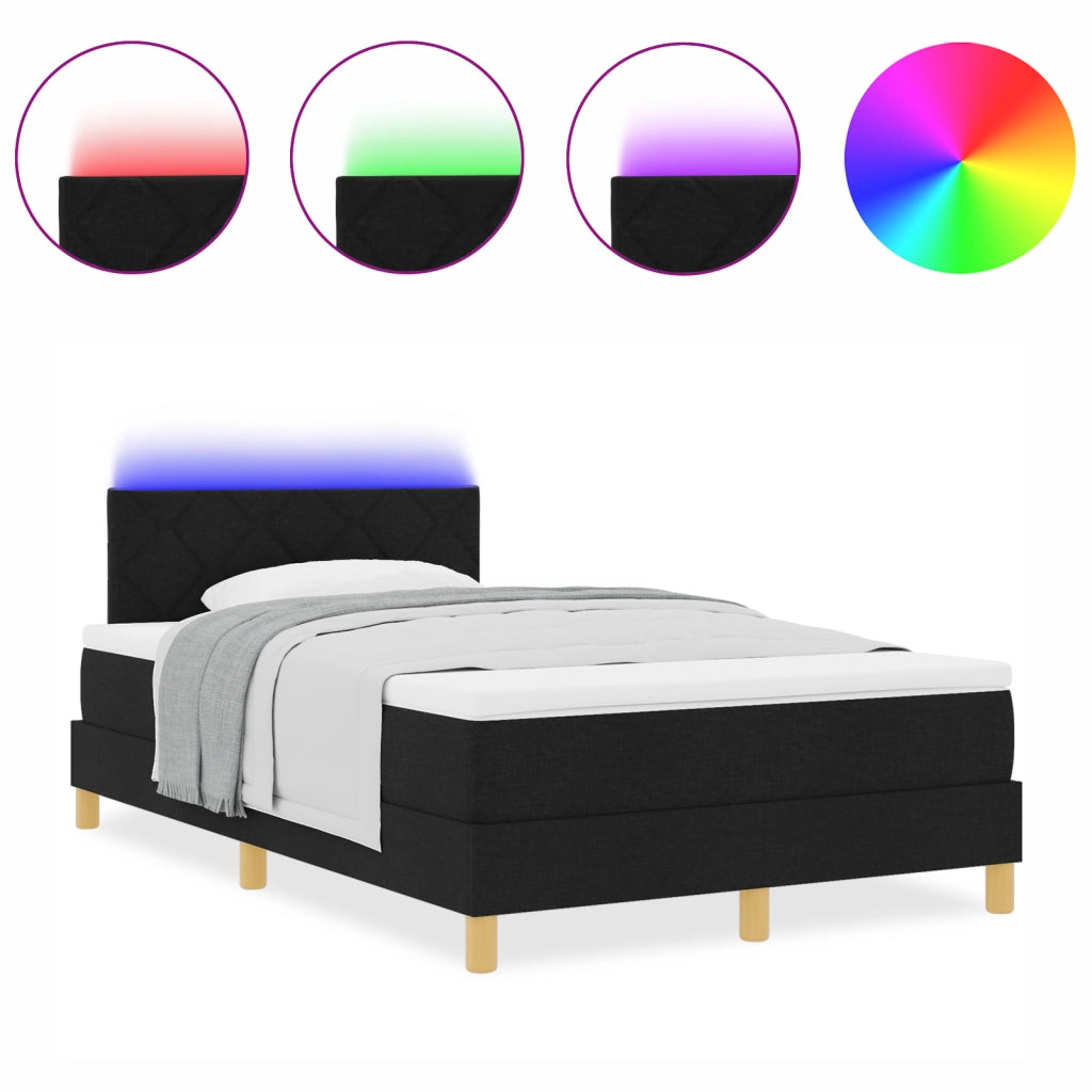 Letto Box Spring con Materasso & LED Nero 120x190 cm Tessuto