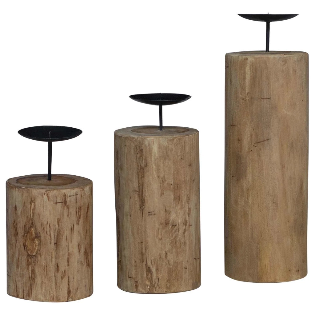 Candelabro 3 pcs Naturale Legno massello di teak 42012366