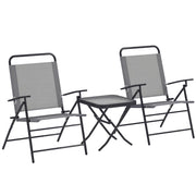Set da Giardino con Tavolo con Piano in Vetro e 2 Sedie Pieghevoli con Schienale Regolabile, Grigio