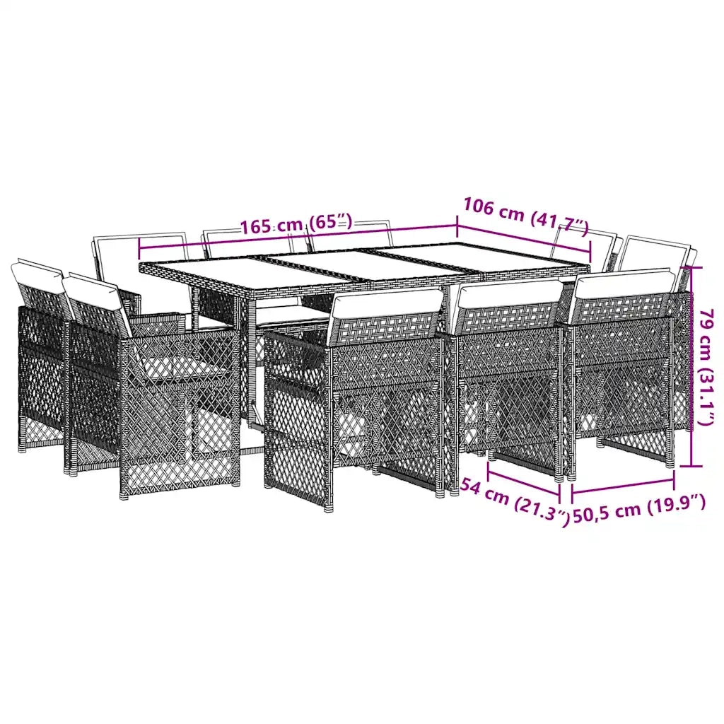 vidaXL Set da Pranzo da Giardino 11 pz con Cuscini in Polyrattan Nero