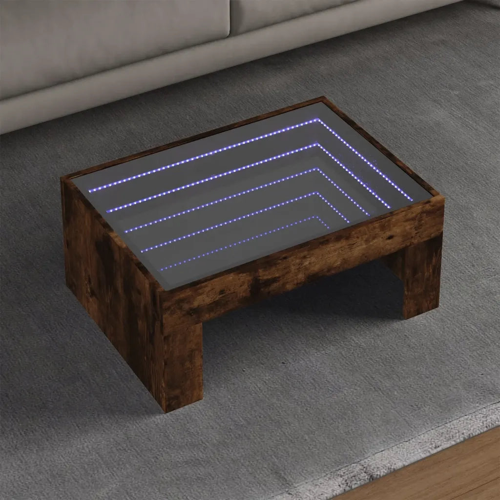 vidaXL Tavolino da Salotto con LED Infinity Rovere Fumo 70x50x30 cm