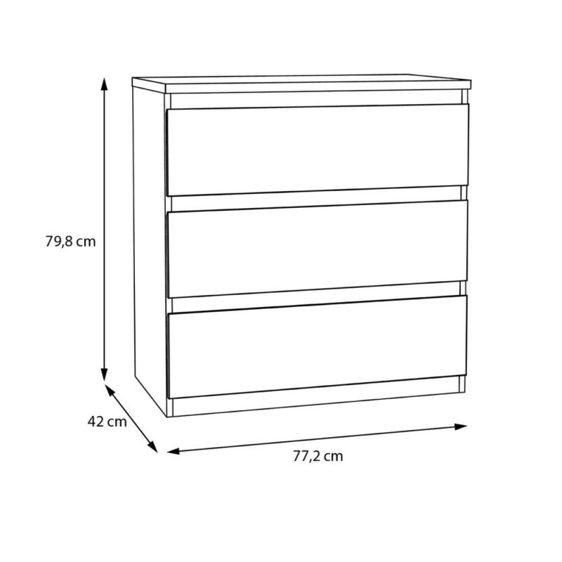 Cassettiera Morgan 3 cassetti 77.2x79.8x42.2 cm. colore bianco