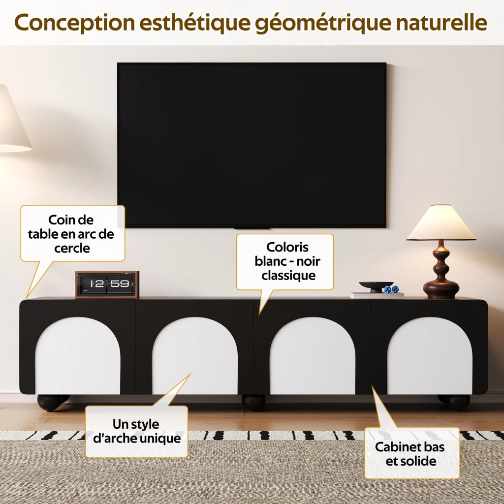 Mobile porta TV con due cassetti e ante centrali in MDF e pannello truciolare nero e bianco 180 × 38 × 45 cm