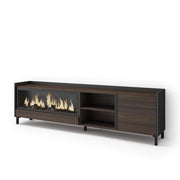 Mobile TV Soggiorno, 212x61x35 cm, Per TV fino a 80", Camino elettrico XXL, Design industriale, Rovere scuro e Nero