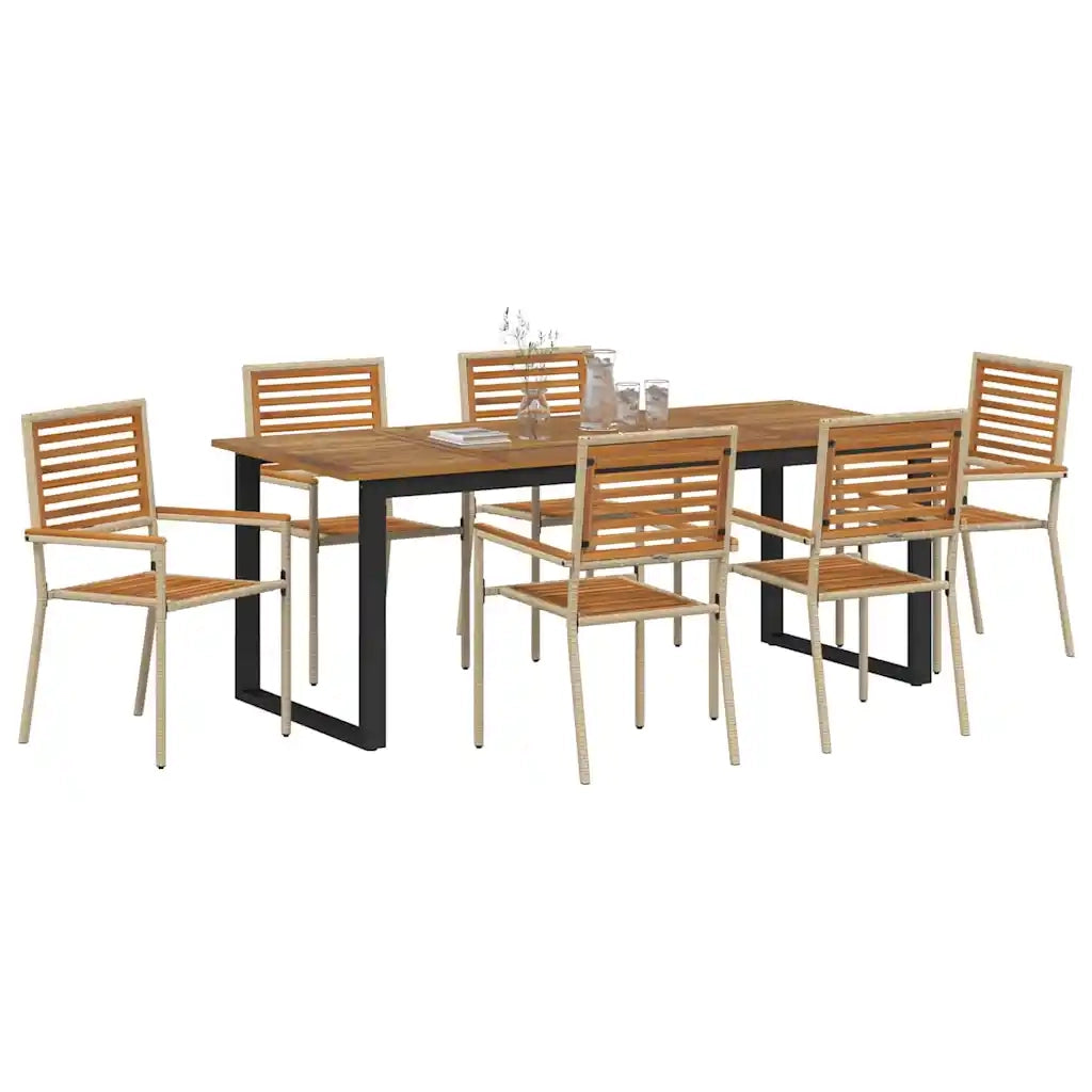 Set da Pranzo per Giardino 7 pcs Beige Legno di Acacia Massello