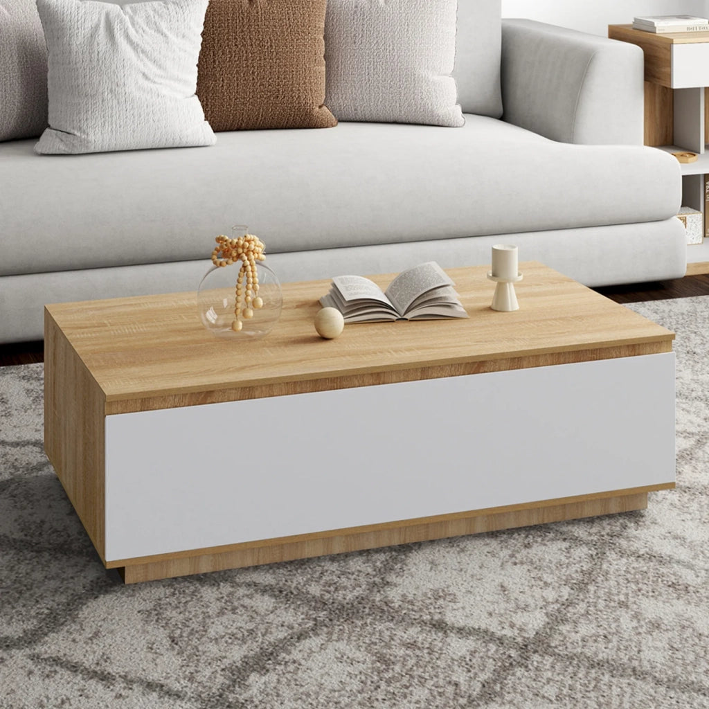 IDMarket - Tavolino TOMI 110 cm con anta in faggio e bianco