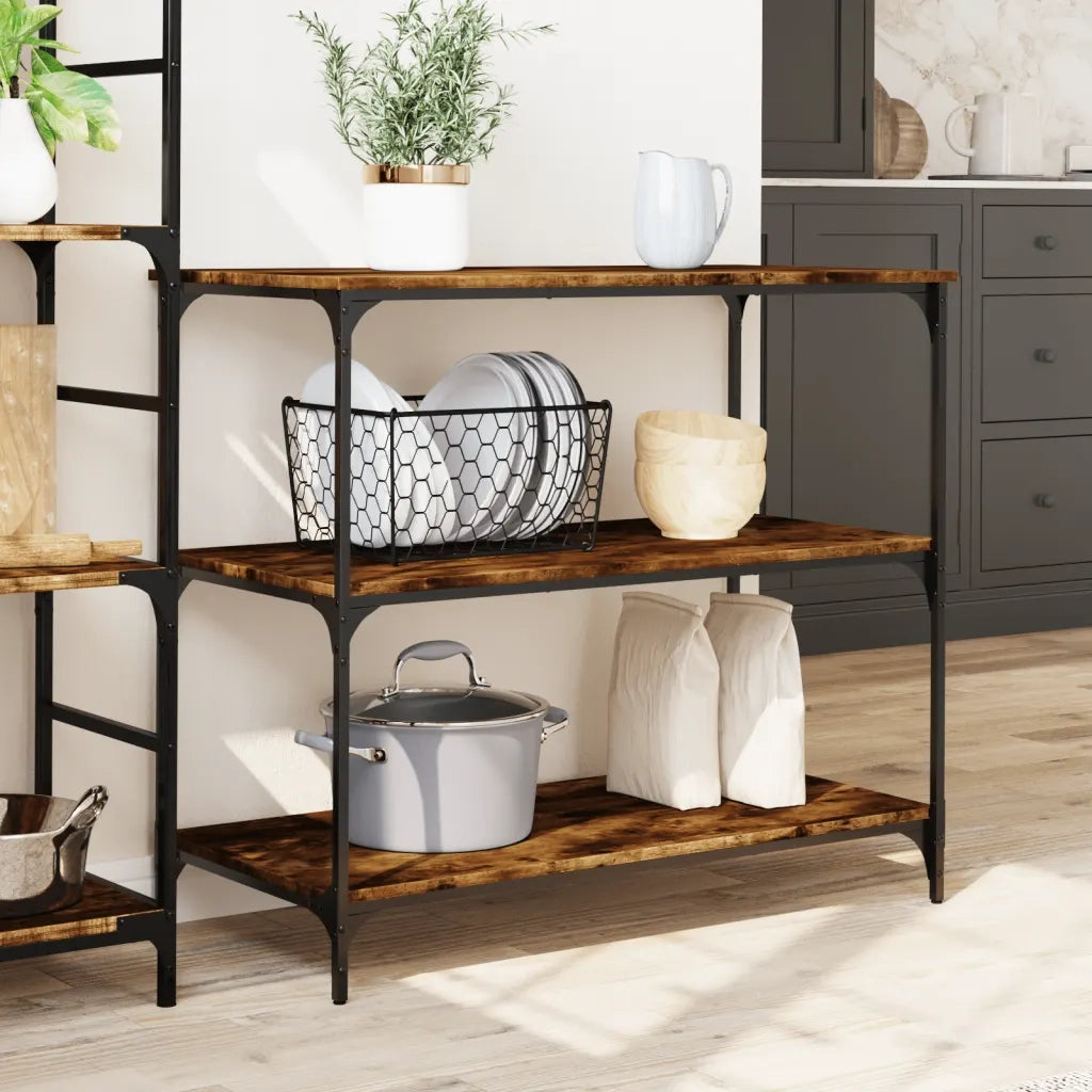 Carrello da Cucina-Scaffale per Cucina Rovere Fumo 102x50x95 cm Legno Multistrato