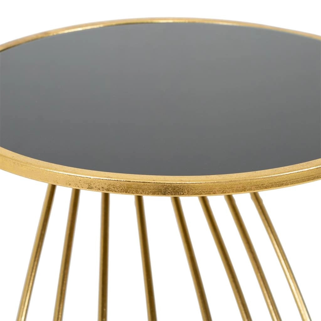 Tavolino in metallo dorato con piano in vetro d43x73h