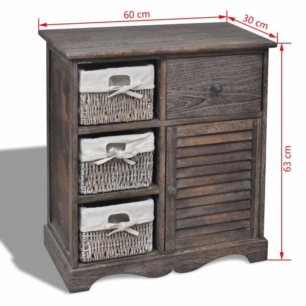 Armadietto in Legno con 3 Cestini Intrecciati Marroni  cod mxl 67105