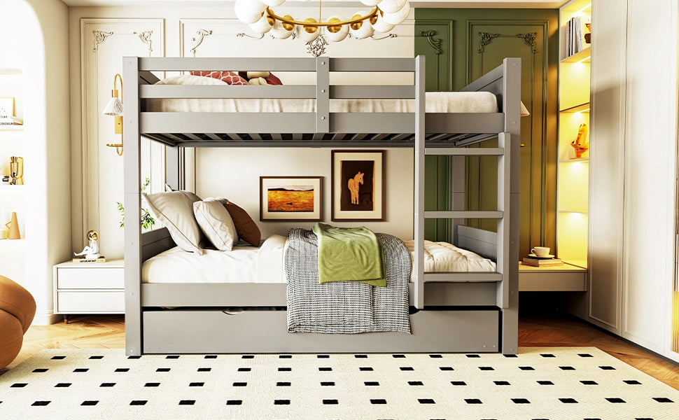 DESMIU Lit a castello 90 × 200 cm 2 posti con letto estraibile, sponda di sicurezza e senza materasso, grigio