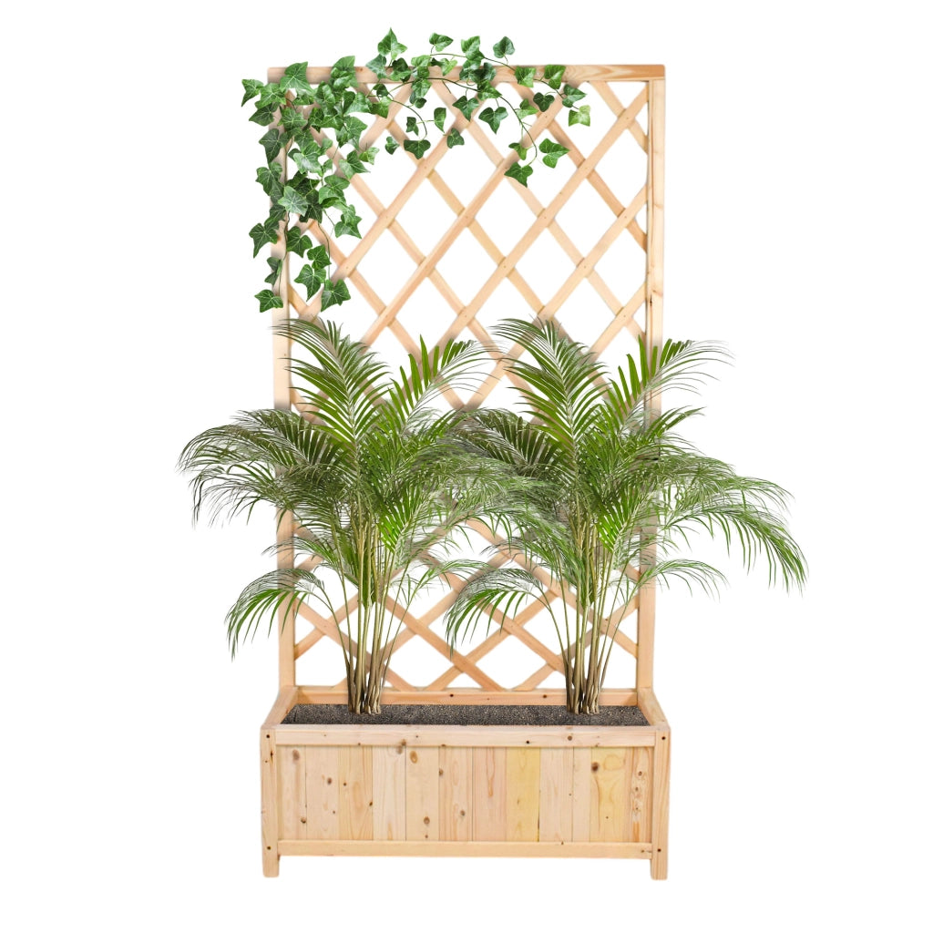 Dorothy - Fioriera in legno di cedro impregnato con spalliera H180 cm - natural oak