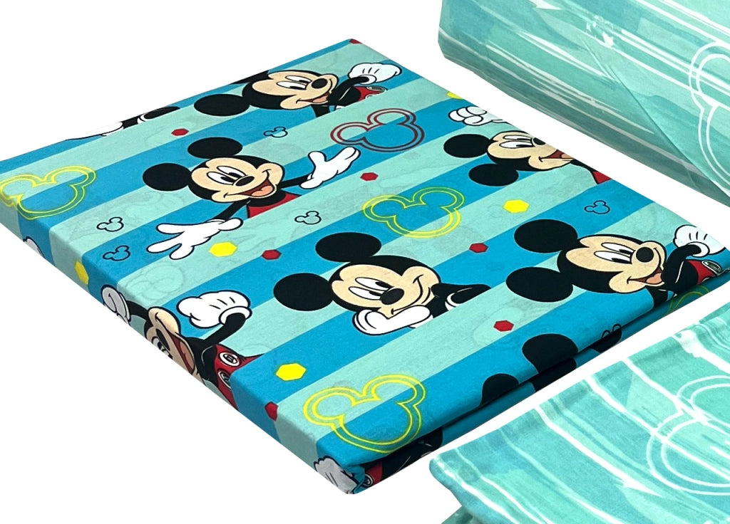 Completo Lenzuola Disney In 100% Cotone Letto Singolo Mickey Mouse
