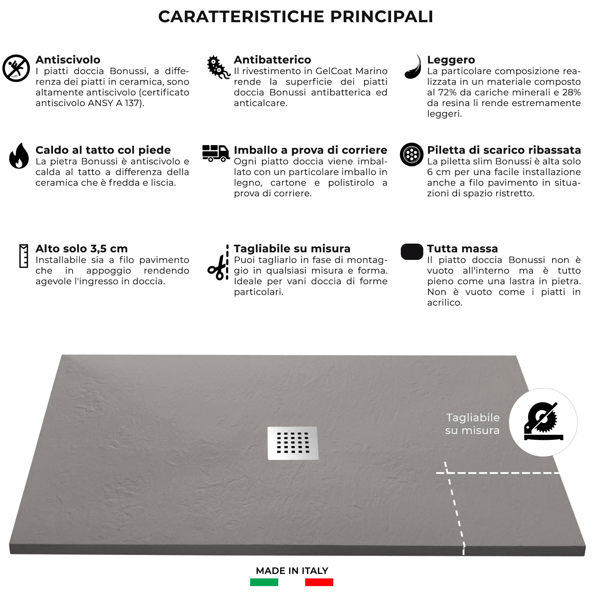 Piatto Doccia in Pietra 90x130 cm Bonussi Ardesia Stone Central Tortora