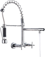 Björn | Herraje de pared para gastronomía argent brillante Grifo  cocina profesional de acero inoxidable con dos duchas|doble lavabo pared restaurante