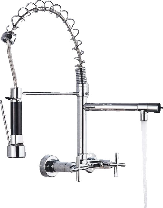 Björn | Herraje de pared para gastronomía argent brillante Grifo  cocina profesional de acero inoxidable con dos duchas|doble lavabo pared restaurante