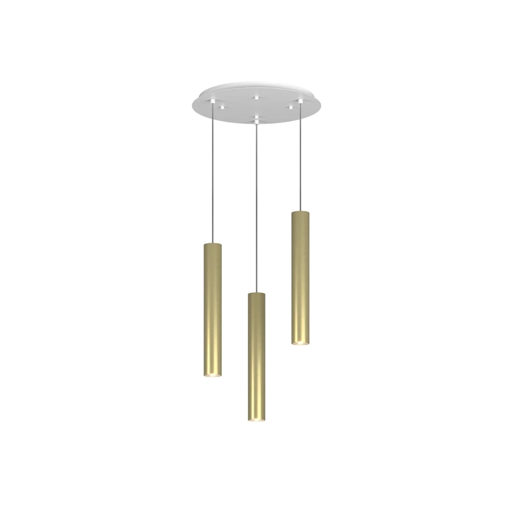 Lampadario Tondo Industrial-Minimal Xeana Metallo Bianco Ottone 3 Luci Gu10