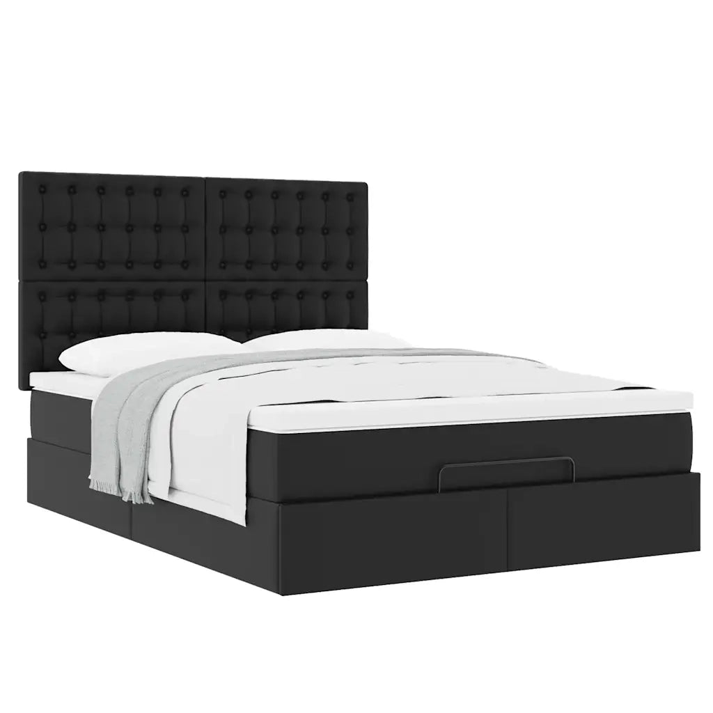 Struttura Letto Pouf con Materasso Nero 140x200 cm Similpelle 3313006