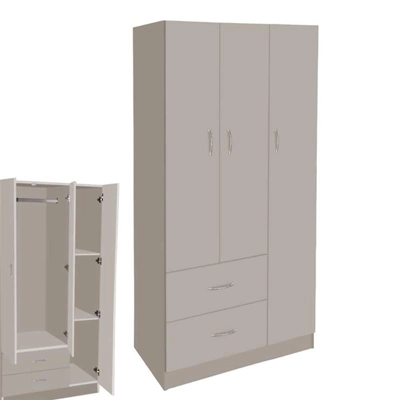 ARMADIO IN LEGNO CON 3 ANTE E 2 CASSETTI RIPIANI INTERNI, TORTORA 80X50X180H CM